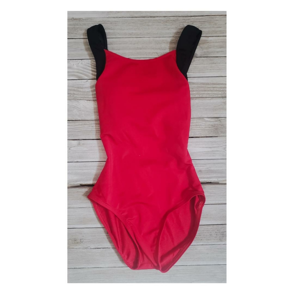 Natalie Ballet Leotard, Small Adult, Red with Black straps